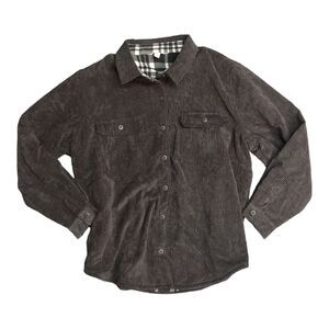 Three Dots Ladies Button Down Collared Cord Oversized Shirt Jacket - Black